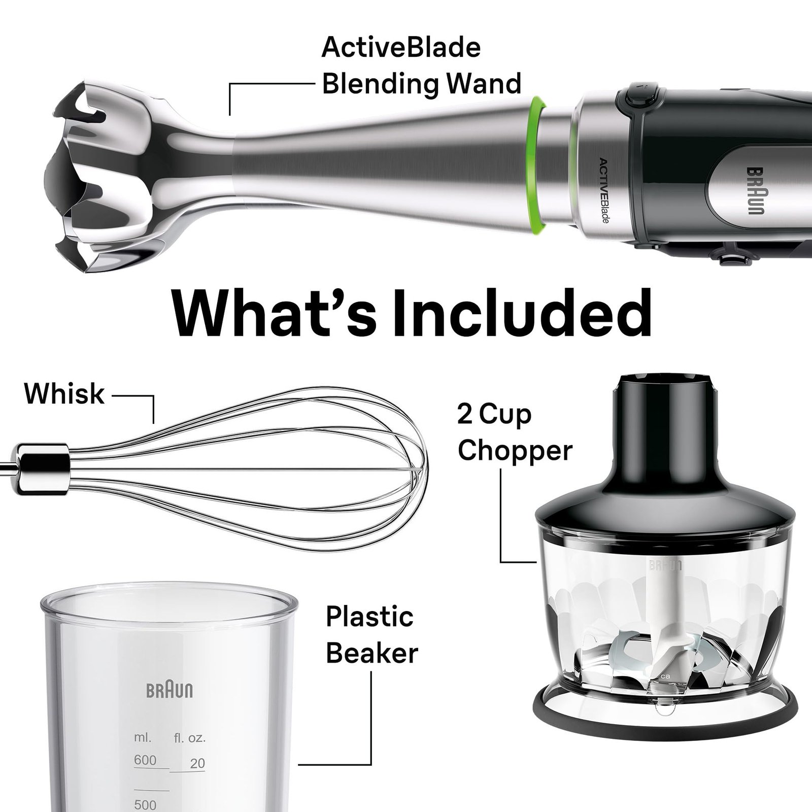 Braun MultiQuick 7 3-in-1 Immersion Blender with Food Processor – Powerful Handheld Electric Stick - Emulsifier for Chopping, Beating & Whisking - Ideal for Soup, Puree, Smoothies & More
