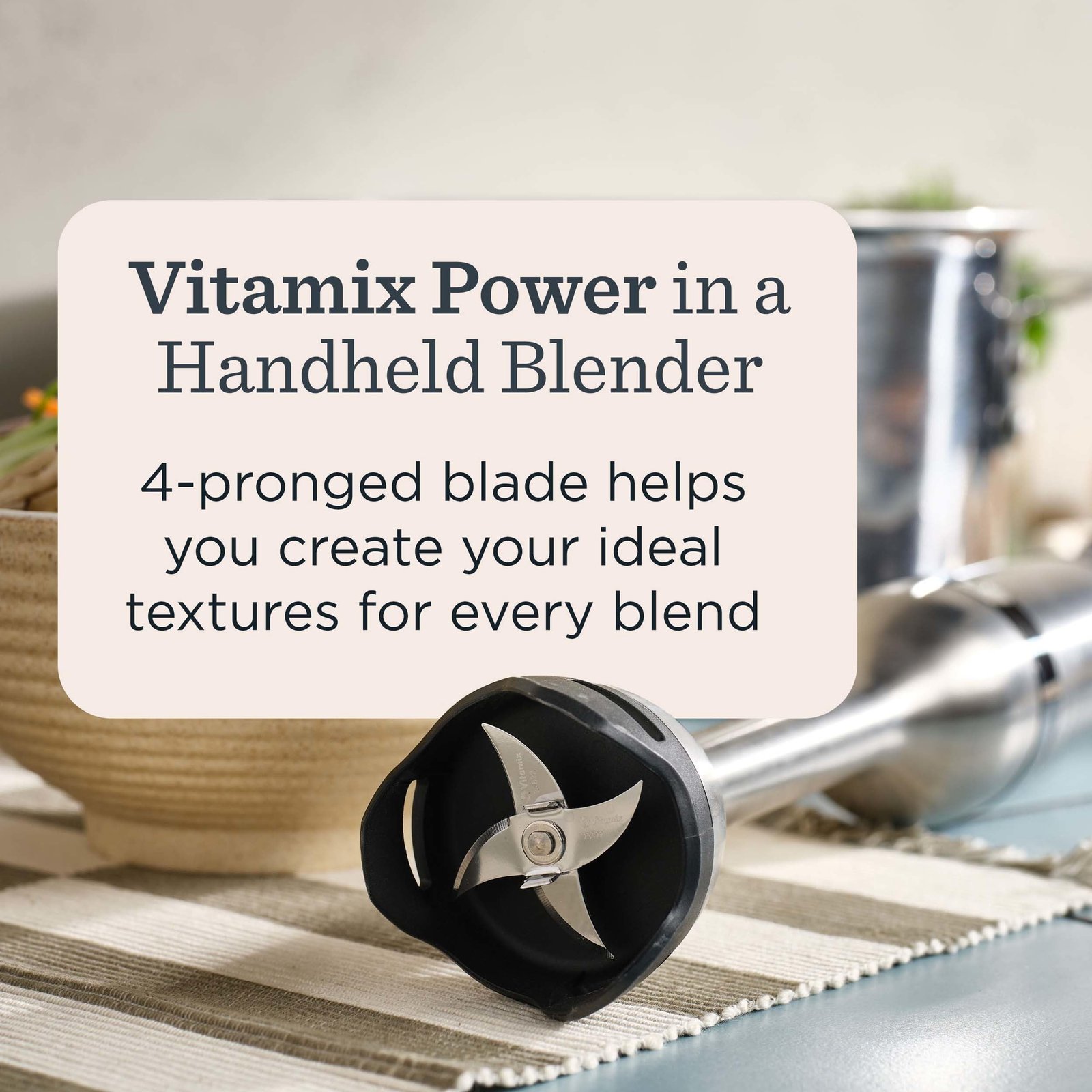 Vitamix 5-Speed Immersion Blender 3-Piece Bundle with Whisk Attachment and Storage Case, Professional-Grade Hand Blender with 625-Watt Motor and Stainless-Steel Blade, Stainless Steel/Black
