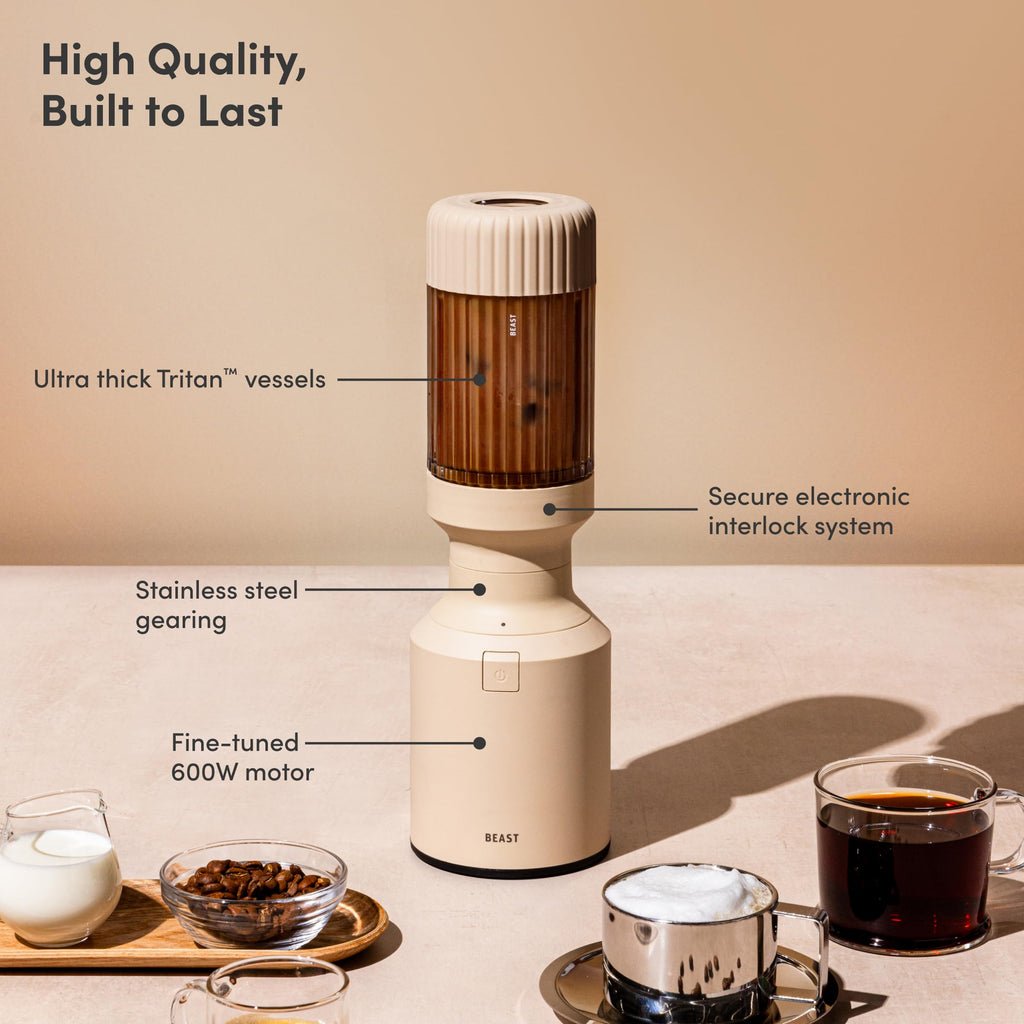 The Beast Mini Blender Plus | Mini Countertop Kitchen Blender | Blend Smoothies and Shakes, Dressings, Sauces, Dips | Extra Vessels, Straw Cap and Straws Included | 600W (Sand)
