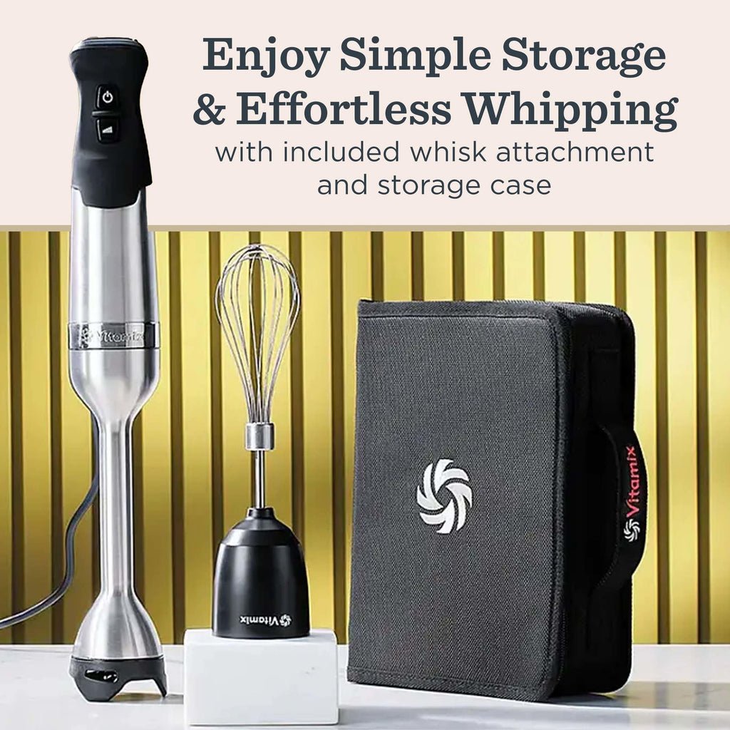 Vitamix 5-Speed Immersion Blender 3-Piece Bundle with Whisk Attachment and Storage Case, Professional-Grade Hand Blender with 625-Watt Motor and Stainless-Steel Blade, Stainless Steel/Black